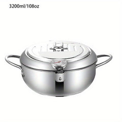 Stainless Steel Deep Fryer Pot 3400ml - Tempura Small Fryer w/ Thermometer