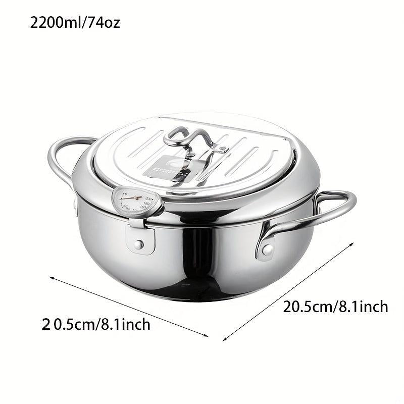Stainless Steel Deep Fryer Pot 3400ml - Tempura Small Fryer w/ Thermometer