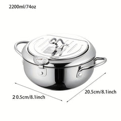 Stainless Steel Deep Fryer Pot 3400ml - Tempura Small Fryer w/ Thermometer