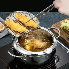 Stainless Steel Deep Fryer Pot 3400ml - Tempura Small Fryer w/ Thermometer