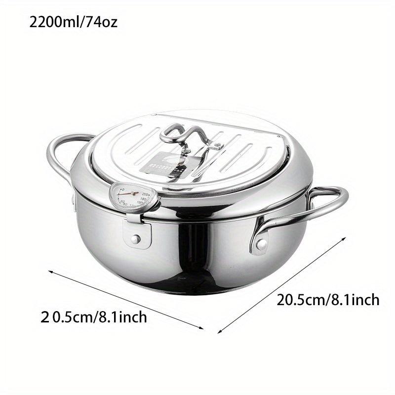 Stainless Steel Deep Fryer Pot 3400ml - Tempura Small Fryer w/ Thermometer