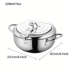 Stainless Steel Deep Fryer Pot 3400ml - Tempura Small Fryer w/ Thermometer