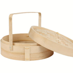 Bamboo Steamer Basket With Lid - Reusable for Home & Restaurant