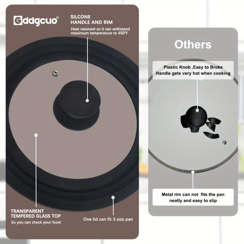 Universal Lids For Pots Pans Frying Pans Tempered Glass With Silicone Rim