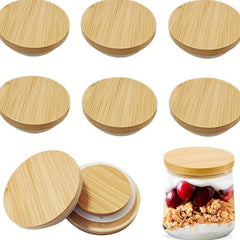10 Natural Bamboo Yogurt/Coffee Bean Jar Lids, Silicone Seal, Kitchen Supplies