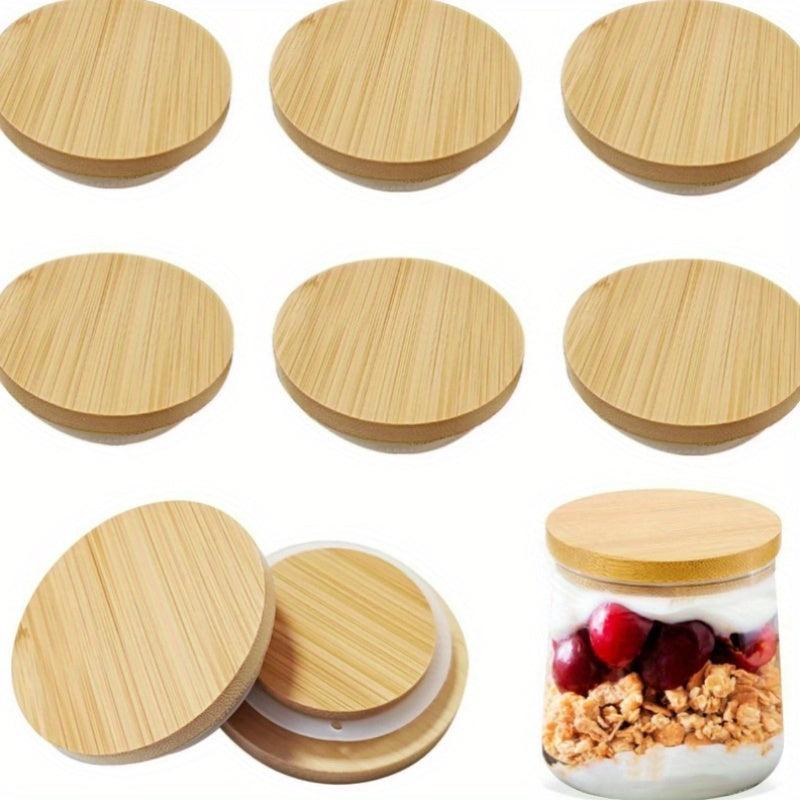 10 Natural Bamboo Yogurt/Coffee Bean Jar Lids, Silicone Seal, Kitchen Supplies