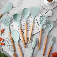 12pc Silicone Utensils Set - Spatula, Spoon, Ladle, Whisk, Spaghetti