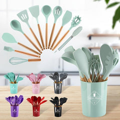 12pc Silicone Utensils Set - Spatula, Spoon, Ladle, Whisk, Spaghetti