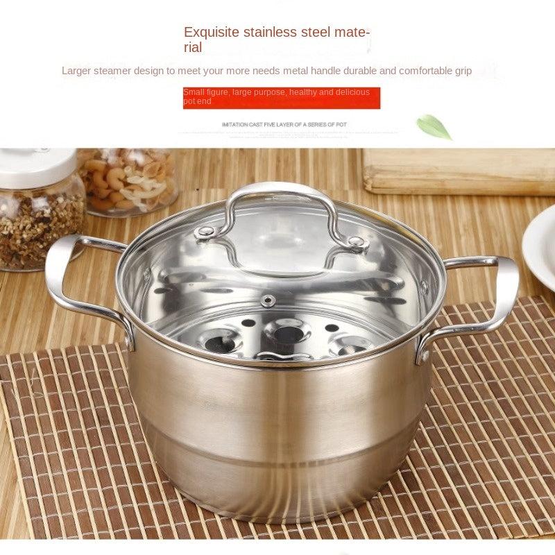 1pc SS Double Bottom Steamer Soup Pot Dual purpose Pot