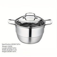 1pc SS Double Bottom Steamer Soup Pot Dual purpose Pot