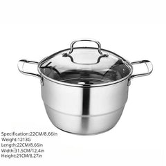 1pc SS Double Bottom Steamer Soup Pot Dual purpose Pot