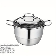 1pc SS Double Bottom Steamer Soup Pot Dual purpose Pot