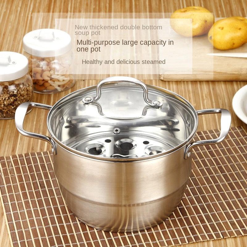1pc SS Double Bottom Steamer Soup Pot Dual purpose Pot