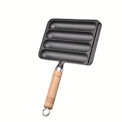 Cast Iron Sausage Pot Square Baking Pan with Wooden Handle