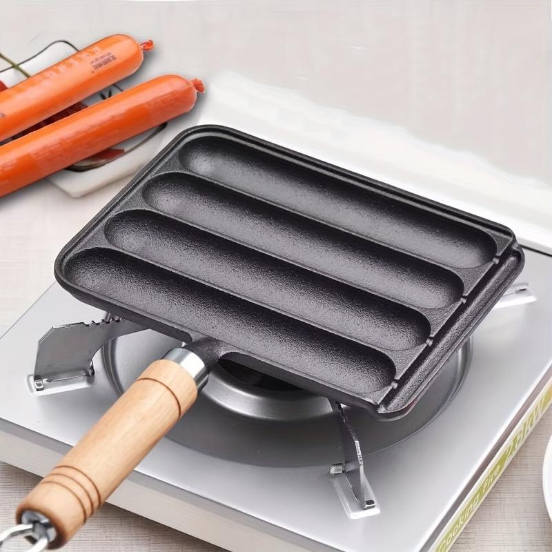 Cast Iron Sausage Pot Square Baking Pan with Wooden Handle