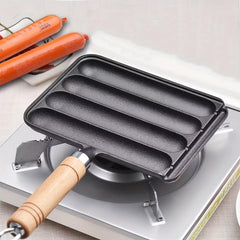 Cast Iron Sausage Pot Square Baking Pan with Wooden Handle