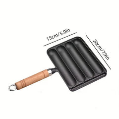 Cast Iron Sausage Pot Square Baking Pan with Wooden Handle