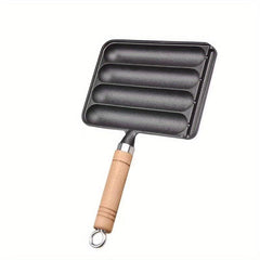 Cast Iron Sausage Pot Square Baking Pan with Wooden Handle