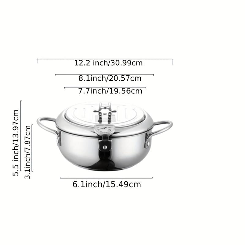 Japanese Tempura Deep Fryer Pot 20.07cm w/ Temperature Control & Lid