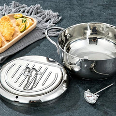 Japanese Tempura Deep Fryer Pot 20.07cm w/ Temperature Control & Lid