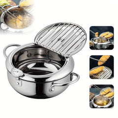 Japanese Tempura Deep Fryer Pot 20.07cm w/ Temperature Control & Lid