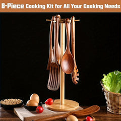 8 Pcs Wooden Spoons For Cooking Natural Wood Non Stick Spoons