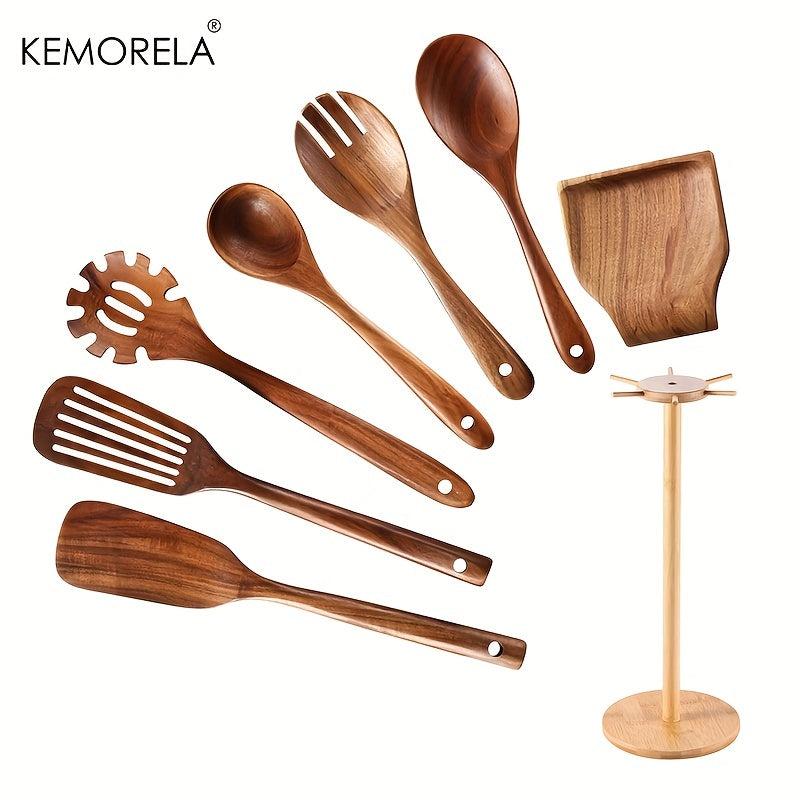 8 Pcs Wooden Spoons For Cooking Natural Wood Non Stick Spoons