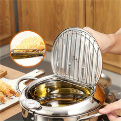 Stainless Steel Tempura Fryer Pan with Thermometer