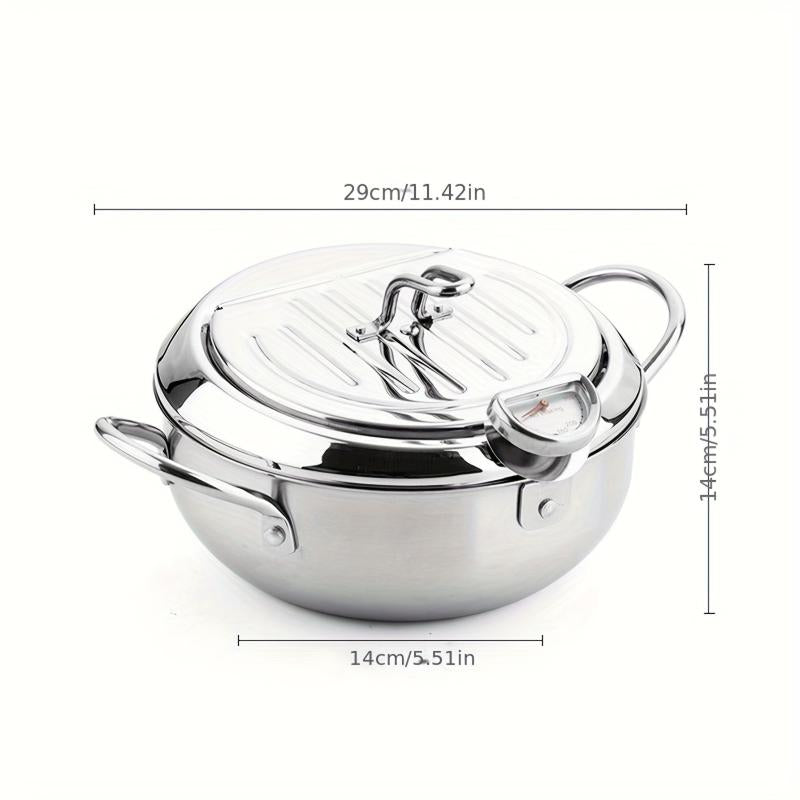 Stainless Steel Tempura Fryer Pan with Thermometer