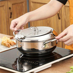 Stainless Steel Tempura Fryer Pan with Thermometer