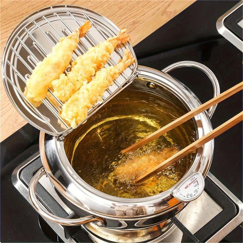 Stainless Steel Tempura Fryer Pan with Thermometer