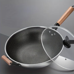 Honeycomb Non stick Pot Wooden Handle Glass Lid Medium Cookware