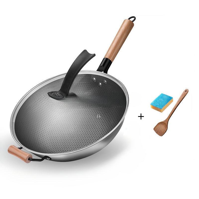 Honeycomb Non stick Pot Wooden Handle Glass Lid Medium Cookware
