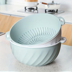 Double Layer Fruit Vegetable Washing Bowl Rotational Sink Strainer Basket