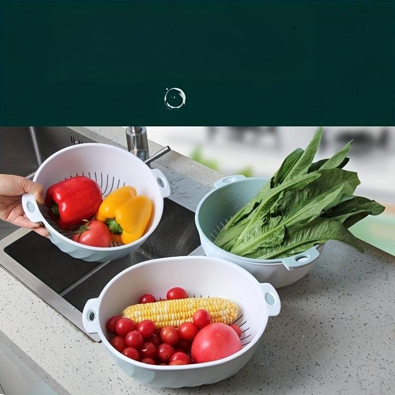 Double Layer Fruit Vegetable Washing Bowl Rotational Sink Strainer Basket