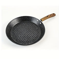Steak Pan Round Grill Pan with Wooden Handle Stove Top Griddle Pan