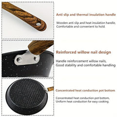 Steak Pan Round Grill Pan with Wooden Handle Stove Top Griddle Pan