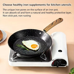 Steak Pan Round Grill Pan with Wooden Handle Stove Top Griddle Pan