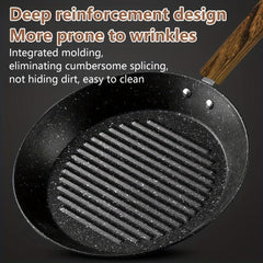 Steak Pan Round Grill Pan with Wooden Handle Stove Top Griddle Pan