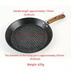 Steak Pan Round Grill Pan with Wooden Handle Stove Top Griddle Pan