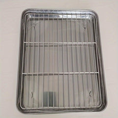 Stainless Steel Grill Plate With Mesh Rack Food Display Tray BBQ