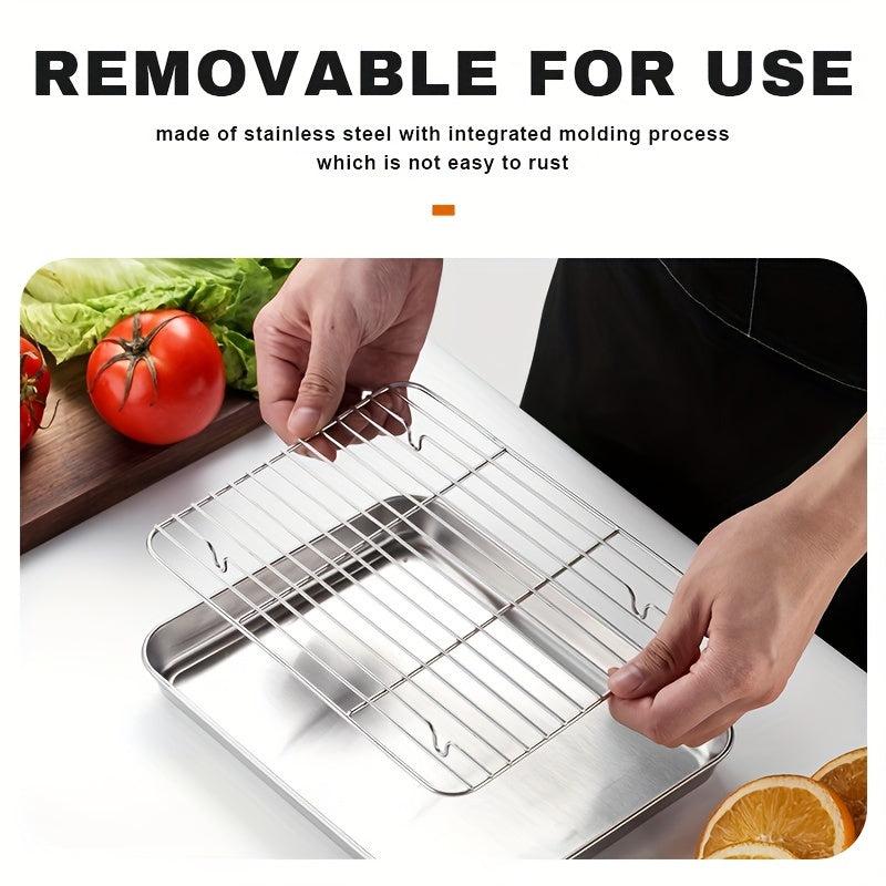 Stainless Steel Grill Plate With Mesh Rack Food Display Tray BBQ