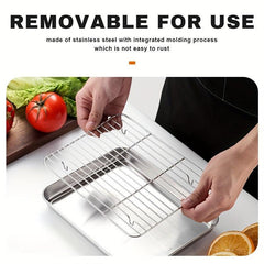 Stainless Steel Grill Plate With Mesh Rack Food Display Tray BBQ