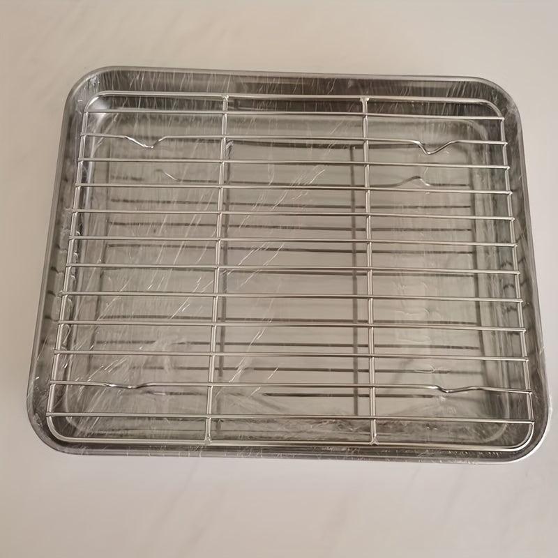 Stainless Steel Grill Plate With Mesh Rack Food Display Tray BBQ