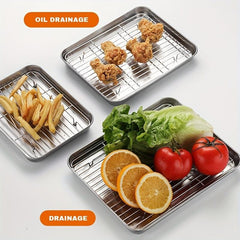 Stainless Steel Grill Plate With Mesh Rack Food Display Tray BBQ