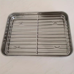 Stainless Steel Grill Plate With Mesh Rack Food Display Tray BBQ