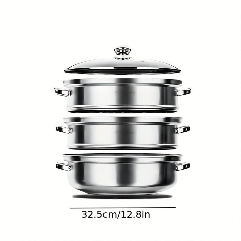 3 Tier Steamer Pot Stainless Steel Large Steaming Pot With Lid Kitchen Utensils