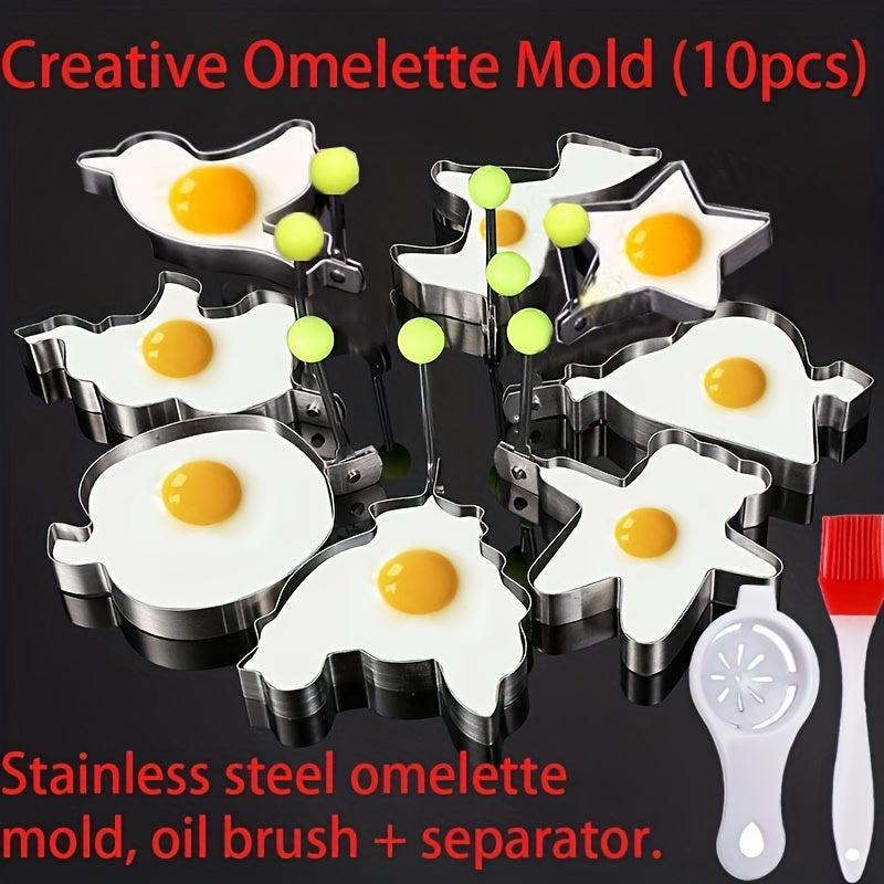 10 Pcs Stainless Steel Egg Fryer Love Shaped Egg Frying Mold