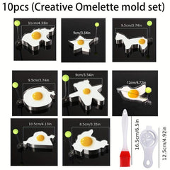 10 Pcs Stainless Steel Egg Fryer Love Shaped Egg Frying Mold