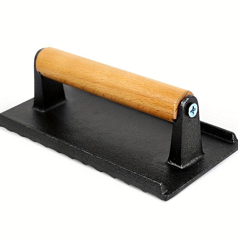 Cast Iron Burger Press with Wooden Handle BBQ Tool